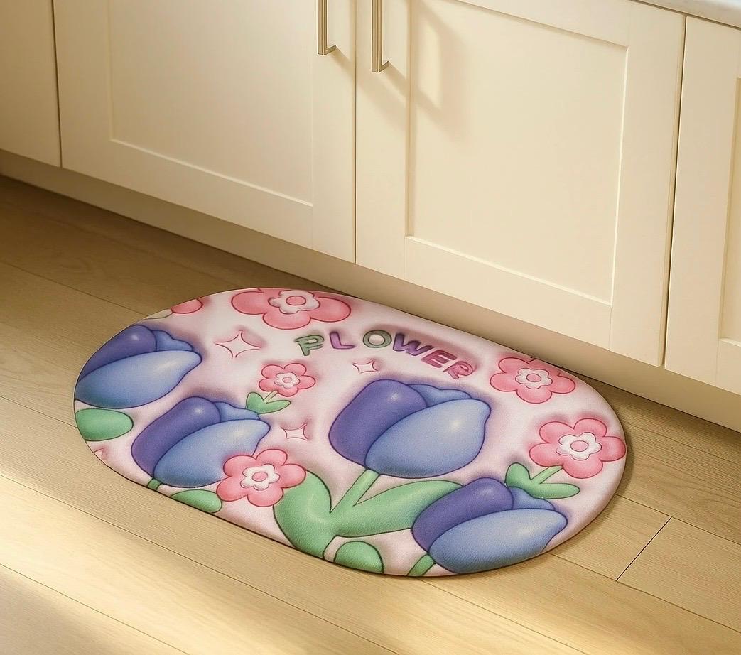 پادری فانتزی طرح گل Flower بنفش‌صورتی سایز 60×40