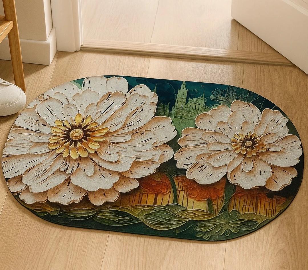 پادری طرح گل دوگانه سه‌بعدی سفید سایز 60×40