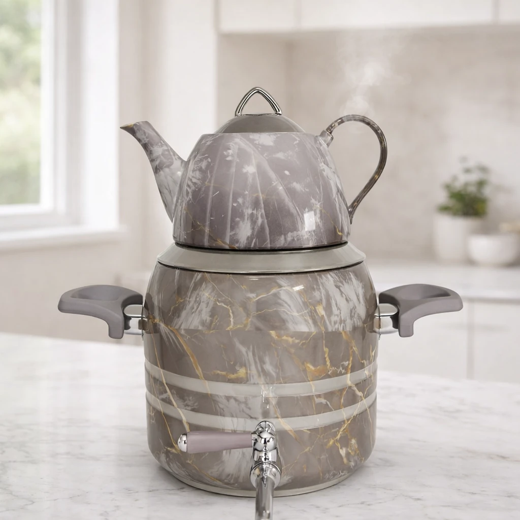 کتری و قوری طرح ماربل نقره طلا 5 لیتر کد 1311-D18