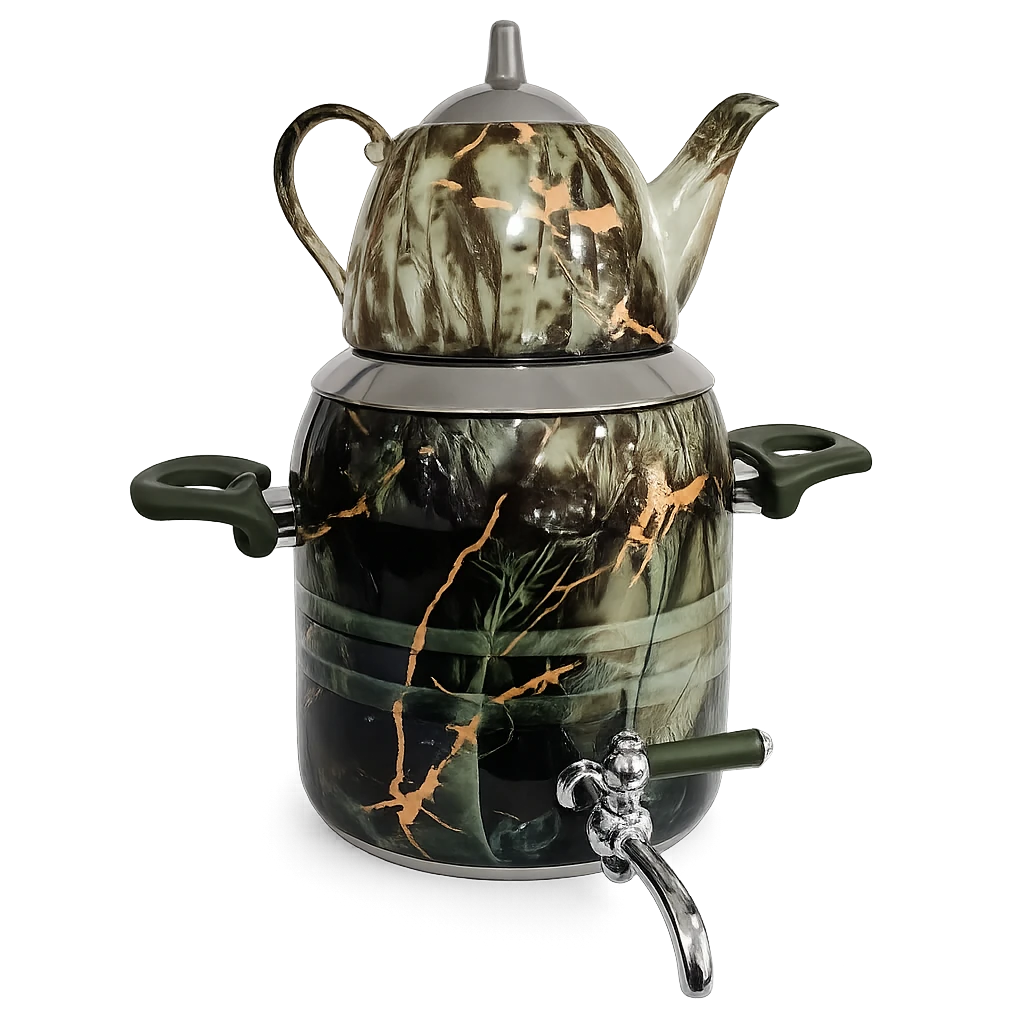 کتری و قوری طرح ماربل سبز طلا 5 لیتر کد 1313-D20