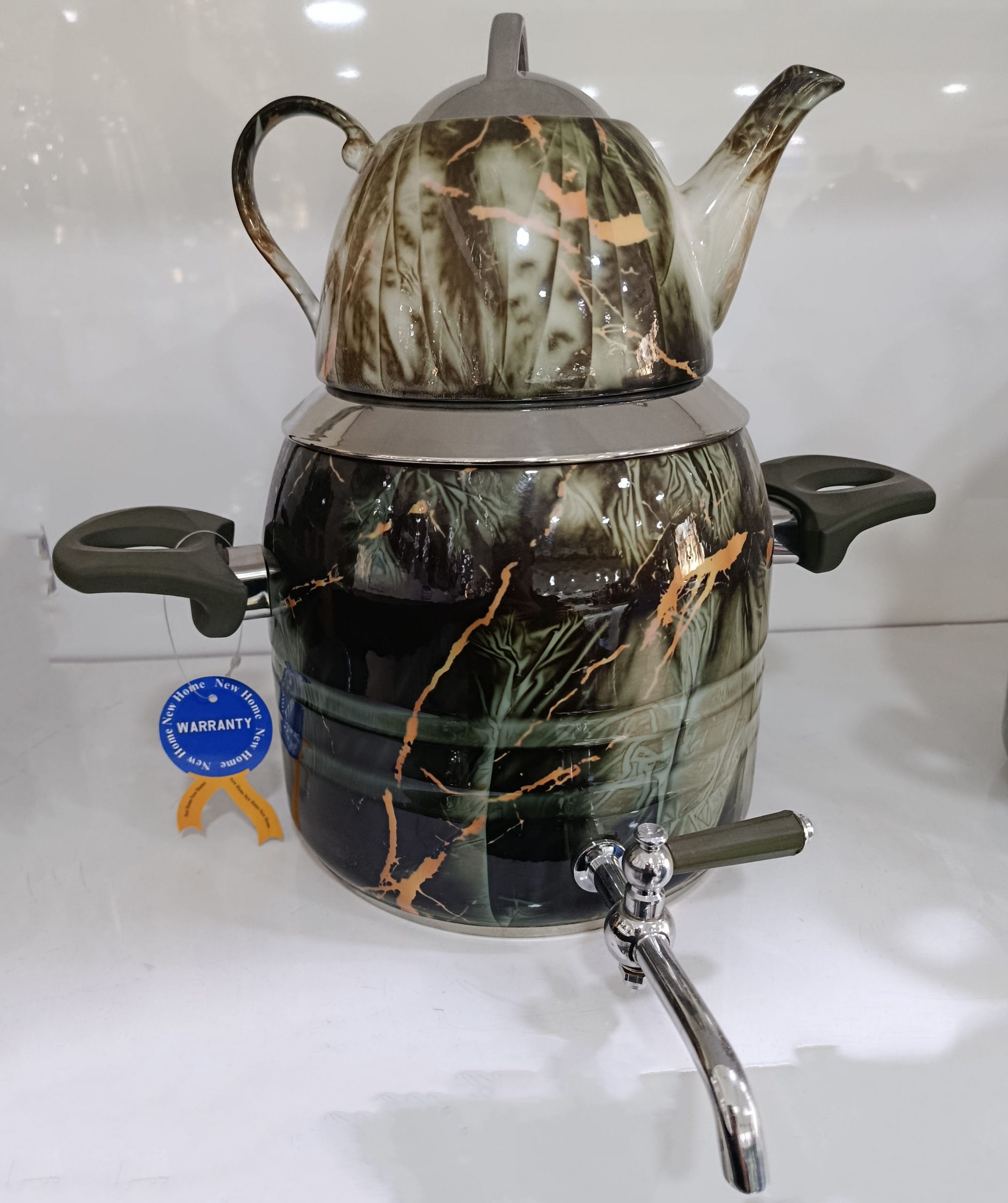 کتری و قوری طرح ماربل سبز طلا 5 لیتر کد 1313-D20