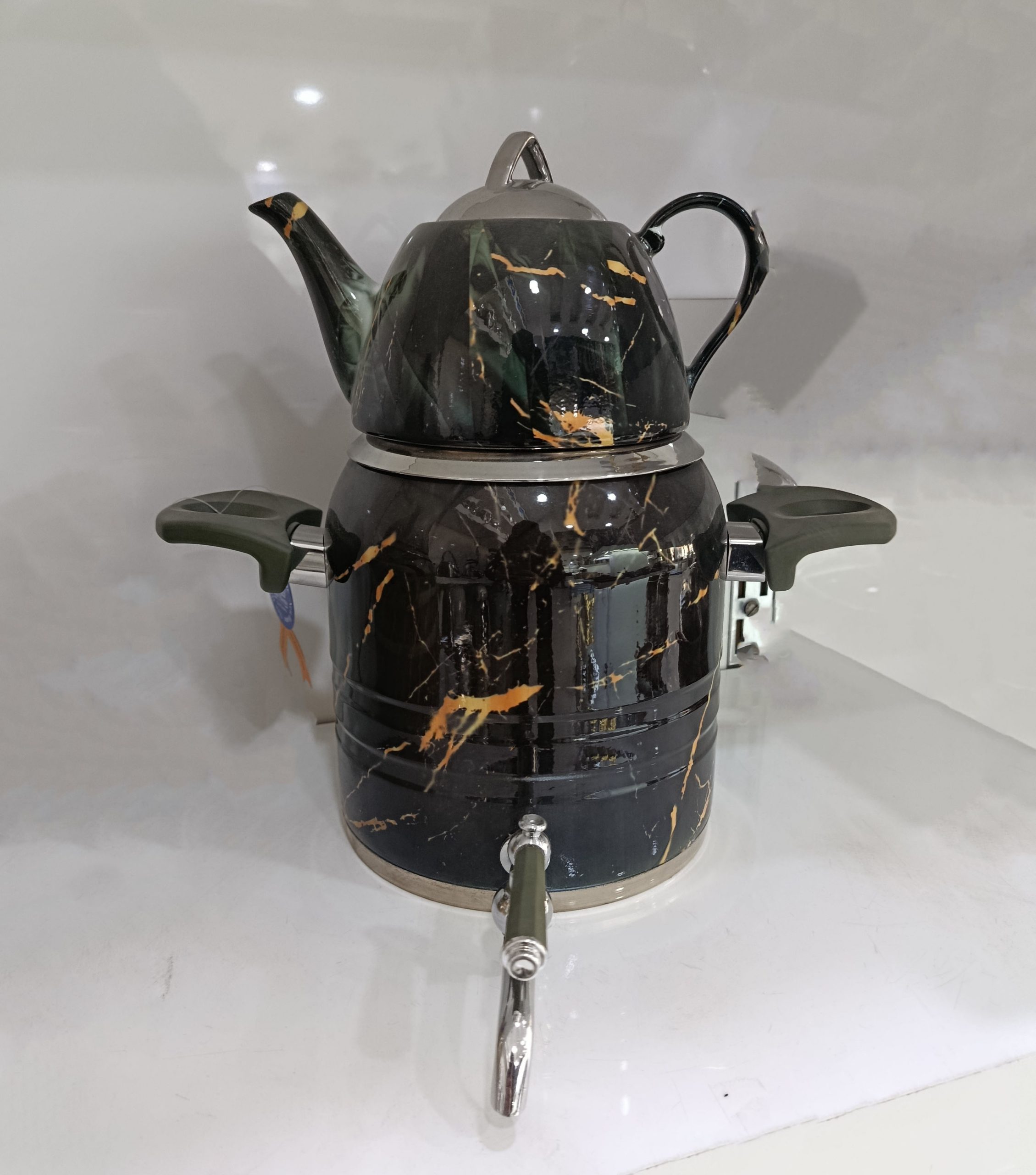 کتری و قوری طرح ماربل سبز طلا 5 لیتر کد 1313-D18