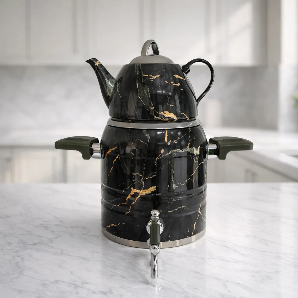 کتری و قوری طرح ماربل سبز طلا 5 لیتر کد 1313-D18