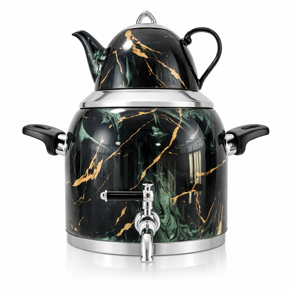 کتری و قوری طرح ماربل سبز طلا 6 لیتر کد 1313-D22