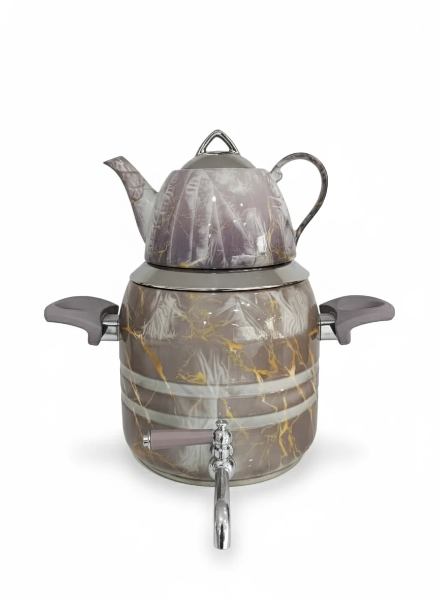 کتری و قوری طرح ماربل نقره طلا 5 لیتر کد 1311-D18