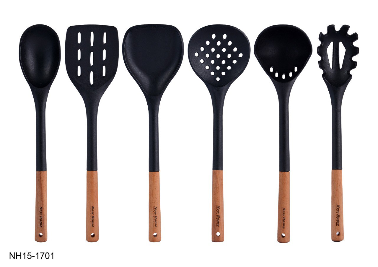 ست ۷ پارچه کفگیر و ملاقه تفلون دسته چوبی نیوهوم مدل NH15-1701